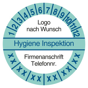 Mehrjahresprüfplakette Hygiene Inspektion mit Logo und Firmendaten