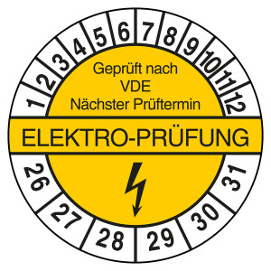 Prüfplakette ELEKTRO-PRÜFUNG Geprüft nach VDE Nächster Prüftermin