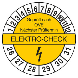 Prüfplakette ELEKTRO-CHECK Geprüft nach OVE Nächster Prüftermin
