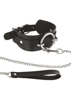 Fetish Tentation Collier fétichiste large anneau métal et laisse