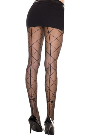 Music Legs Collant fantaisie croisillons couture et noeud - MH7255BLK Noir