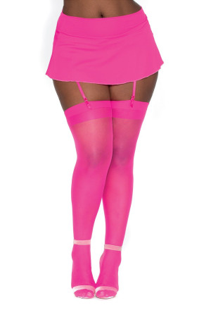 Dreamgirl Bas nylon rose néon coutures pour jarretelles Rose neon