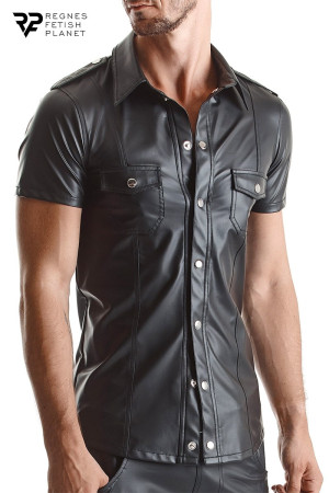 Regnes Chemise manches courtes wetlook noire Luca Noir