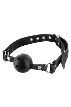 Fetish Tentation Premium Bâillon Noir Respirant Premium Ajustable en Cuir Véritable