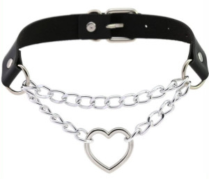 Joy Jewels Metal Heart Collar With Chain BLACK