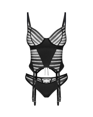 Obsessive Exquisite Lune Bellis corset et string - Noirs