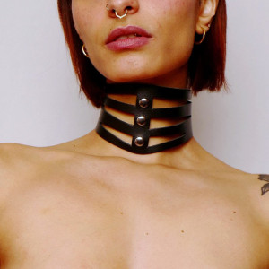 The Sinners Collier découpé en cuir Noir Noir