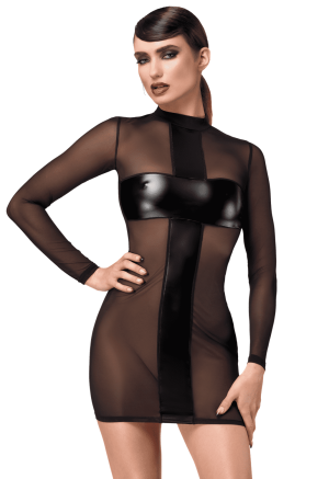 Noir HandMade F369 Crossfire Mini Robe en maille et wetlook Noir
