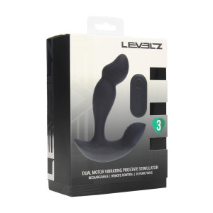 Levelz Stimulateur prostatique en silicone liquide vibrant à double moteur avec télécommande - Noir