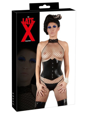 Late X Corset taille en latex brillant Noir