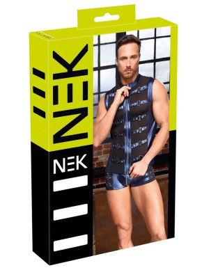 NEK Chemise à bretelles style métallique bleu mat avec zip frontal Bleu