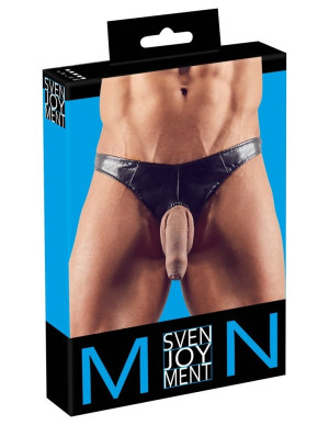 Svenjoyment String imitation cuir brillant avec ouverture frontale flexible Noir