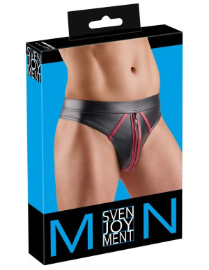 Svenjoyment String sexy avec zip et bandes rouges Noir