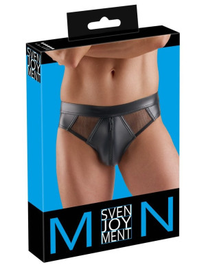 Svenjoyment Slip noir en wetlook avec inserts en maille transparente Noir