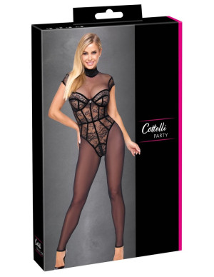 Cottelli PARTY Combinaison moulante noire avec corset intÃ©grÃ© et pendentif cÅ“ur Noir