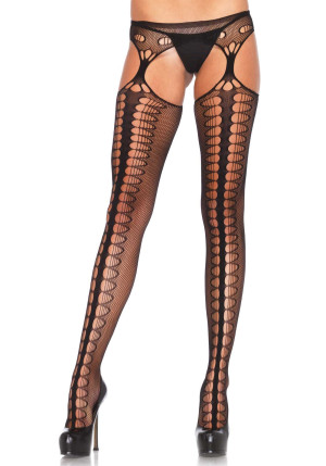 Collant Jarretelles géométrique - LEG AVENUE Noir
