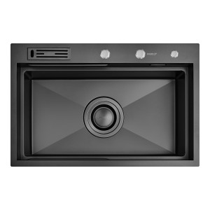 Higold 952357 konyhai mosogatótálca 750 x 480 mm, rozsdamentes acél, PVD Nano bevonat, kő textúra, hagyományos beépítés, kiegészitőkkel, Gunmetal