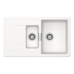 Schock Mono D-150 konyhai mosogatótálca Cristadur Polaris 860 x 510 mm, gránit kompozit, megfordítható, hagyományos beépítés, hófehér