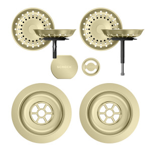 Schock szűrőkosár, távműködtető gomb és túlfolyó takaró automata lefolyórendszerhez MOND200 MAND150S White Gold