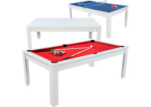Catenaccio Table billard convertible 7FT Prego blanc éclatant tapis rouge rubis