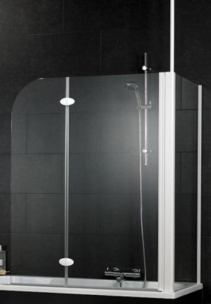 Schulte D3382 Wannenaufsatz 2-teilig mit Seitenwand 780-800 mm Echtglas Klar, Profilfarbe alunatur, Scharnierfarbe chromoptik