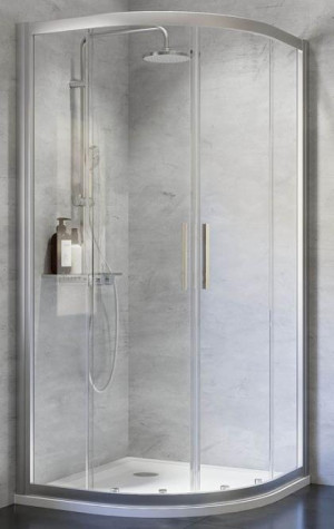 Schulte Kristall/Trend Viertelkreis Dusche 4-teilig Radius 500 1850x900x900 mm, 6 mm Echtglas Klar, Profilfarbe alunatur