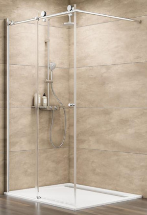 Schulte MasterClass Walk-In Duschwand mit Gleittür chromoptik 2000x1600 mm, 8 und 6 mm Echtglas Klar, Anschlag links