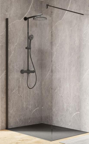 Schulte Garant 2.0 Walk-In Duschwand 2000x900 mm, 6 mm Echtglas Klar, Profilfarbe matt schwarz