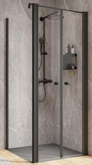 Schulte Garant 2.0 Pendeltür mit Seitenwand Klarglas mit Glassiegel 2000x900x900 mm, Profilfarbe matt schwarz, Seitenwand links