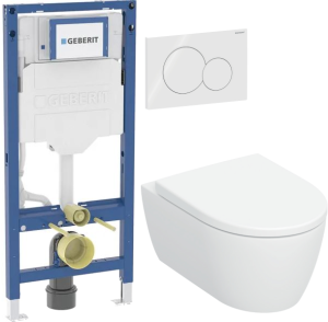 Zestaw miska z deską Geberit iCon 53 x 35,5 cm biały połysk + stelaż Duofix + przycisk spłukujący Geberit Sigma 01 biały 503.046.00.1+111.320.00.6+11
