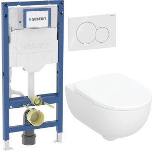 Zestaw miska z deską Geberit Selnova 53 x 36 cm biały połysk + stelaż Duofix + przycisk spłukujący Geberit Sigma 01 biały 502.793.00.1+111.320.00.6+1