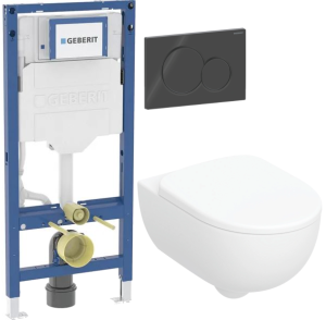 Zestaw miska z deską Geberit Selnova 53 x 36 cm biały połysk + stelaż Duofix + przycisk spłukujący Geberit Sigma 01 czarny 502.793.00.1+111.320.00.6+