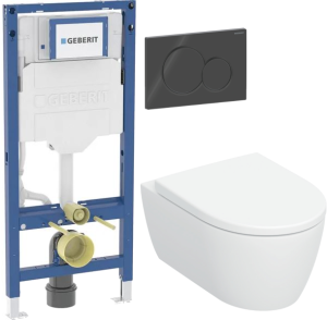 Zestaw miska z deską Geberit iCon 53 x 35,5 cm biały połysk + stelaż Duofix + przycisk spłukujący Geberit Sigma 01 czarny 503.046.00.1+111.320.00.6+1