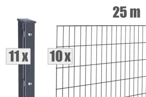DZT Doppelstabmattenzaun Komplettset MAX S - anthrazitgrau - incl. Pfosten und Befestigungen | Zaunhöhe: 1030 mm | 25,0 Meter Set