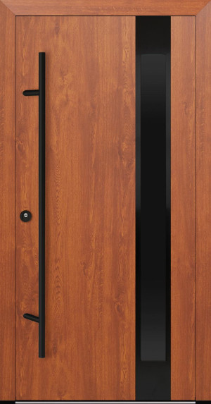 FM Aluminium Haustür DS 92 Blackline Modell M24 - Goldene Eiche | mit 3-fach-Wärmeschutzglas: Satinato | DIN Rechts - nach außen öffnend