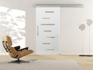 Griffwerk Glasschiebetür ESG R8 Horizontal 511 | Pure White teilmattiert | 935x2183x8 mm | 1-flügelig | ohne Bohrung | Glasschiebetür | Geometrien