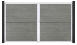 GroJa BasicLine Tor 2-flügelig 300 x 180 cm, ohne Pfosten - mit Alurahmen | Grey Ash Cut | DIN Rechts | Alurahmen (silber)