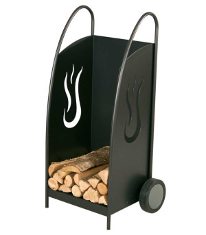 Heibi Kaminholzwagen, schwarz, H 105 cm (52323-028) | Stahl, pulverbeschichtet | fahrbar | seitliche Einfräsungen im Feuer-Design