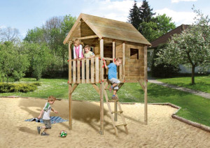 Weka Tabaluga Stelzenhaus 815 kesseldruckimprägniert - mit Satteldach | 125x235 cm | Standard-Ausführung | inkl. 3 Tablauga-Schablonen zum ausmalen