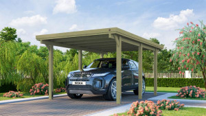 Weka Einzel-Carport 617 - Flachdach | 294x398 cm - Gr. 1 | mit PVC-Dachplatten | Graues PVC-Kunststoffdach mit Trapezprofil