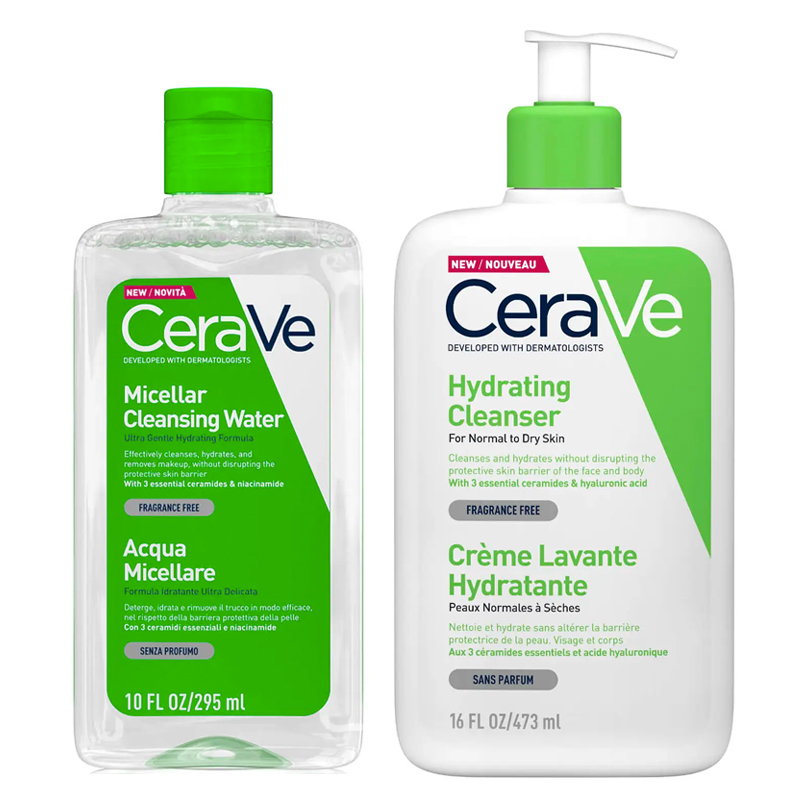 CeraVe Micellar Water 295ml + Hydrating Cleanser 436ml (Double Cleansing Routine) Duo