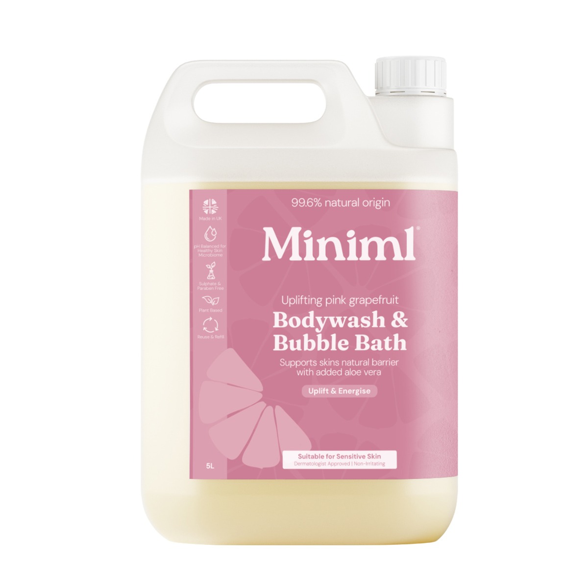 Miniml Bodywash & Bubble Bath Uplifting Pink Grapefruit 5L Refill
