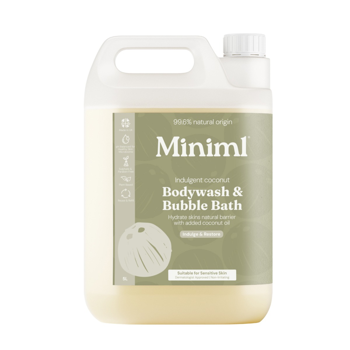 Miniml Bodywash & Bubble Bath Indulgent Coconut 5L Refill