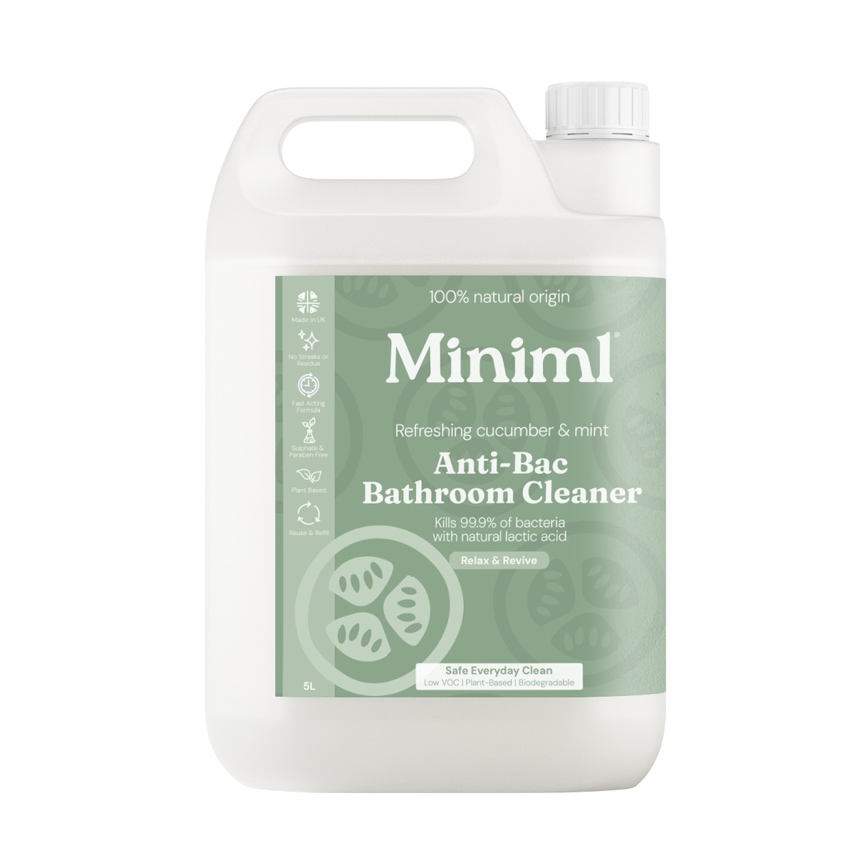 Miniml Anti-Bac Bathroom Cleaner Refreshing Cucumber & Mint 5L Refill