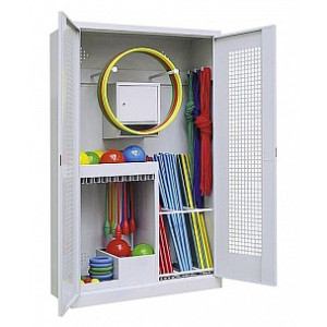 Geräteschrank Typ 1, Lochblech-Flügeltüren RAL 7035