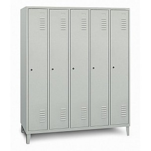Garderobenschrank mit Füßen, 5 Abteile RAL 7035 Lichtgrau