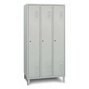 Garderobenschrank mit Füßen, 3 Abteile RAL 7035 Lichtgrau