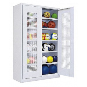 Geräteschrank Typ 3, Lochblech-Flügeltüren RAL 7035