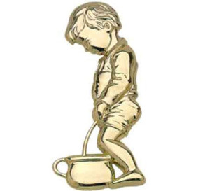 Toilette Türschild-Symbol, Messing, "Bübchen", 85 x 40 mm