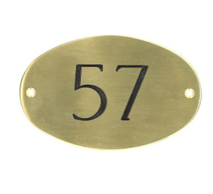 ovales Messingschild, satiniert und klarlackbeschichtet, 120 x 50 x 2 mm